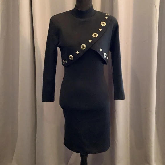 Vintage Andrea Jovine 100% wool dress with gold grommets. Size Large. - Picture 1 of 8